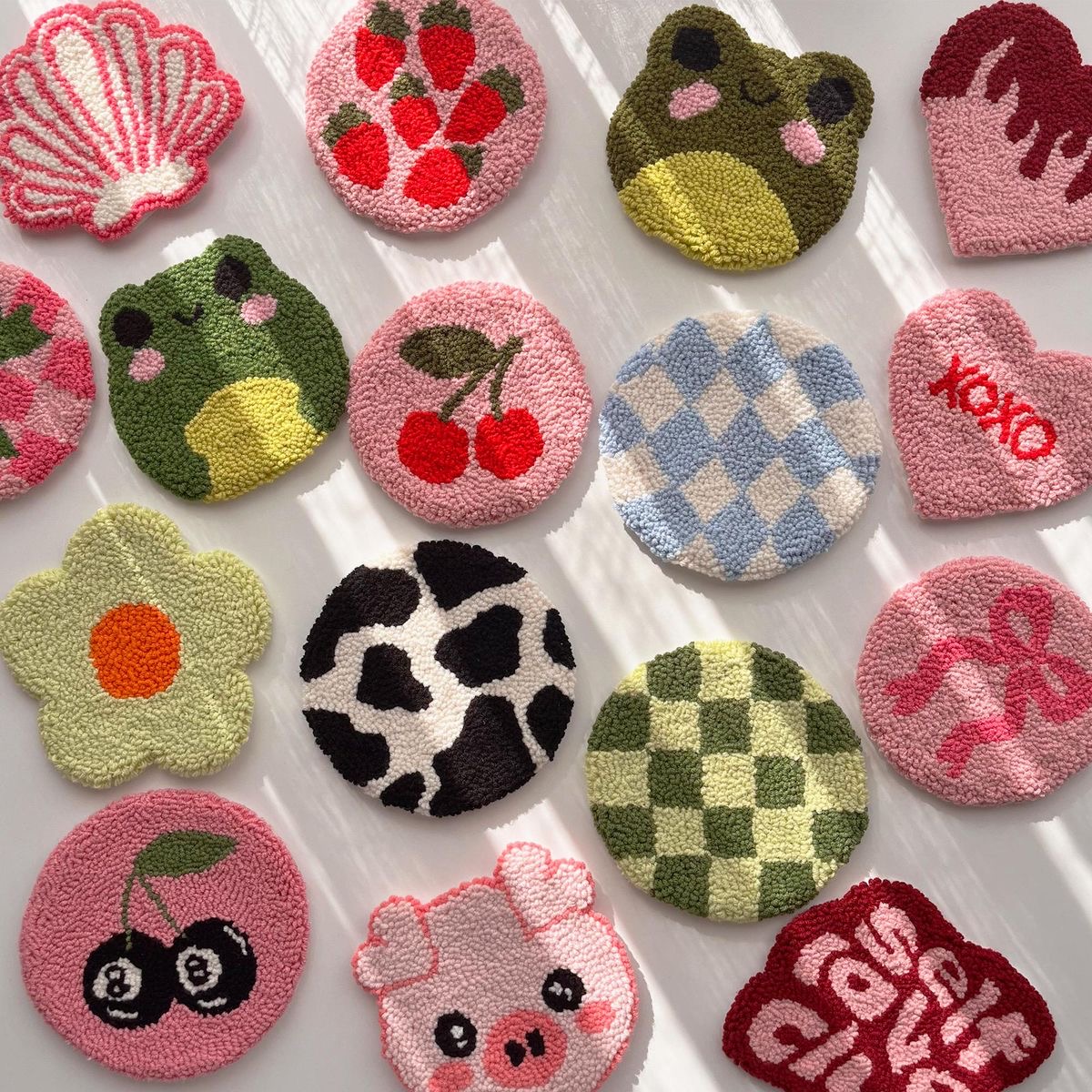Soul Wave punch needle coaster in progress on a hoop