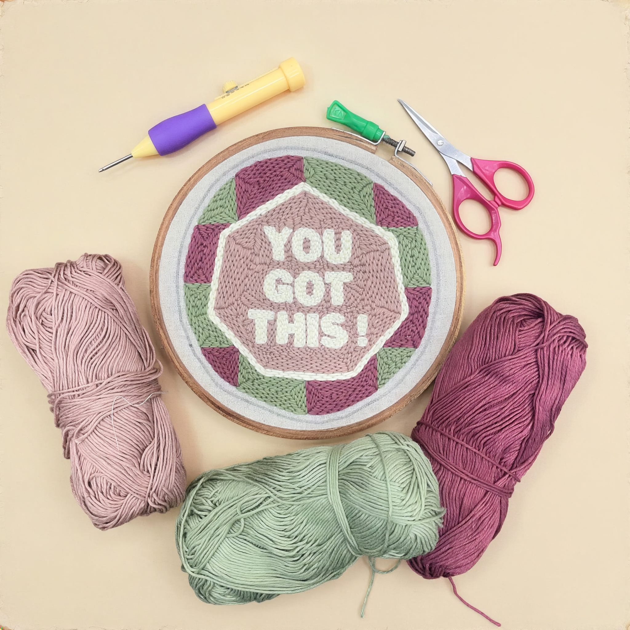 You Got This punch needle kit with yarn