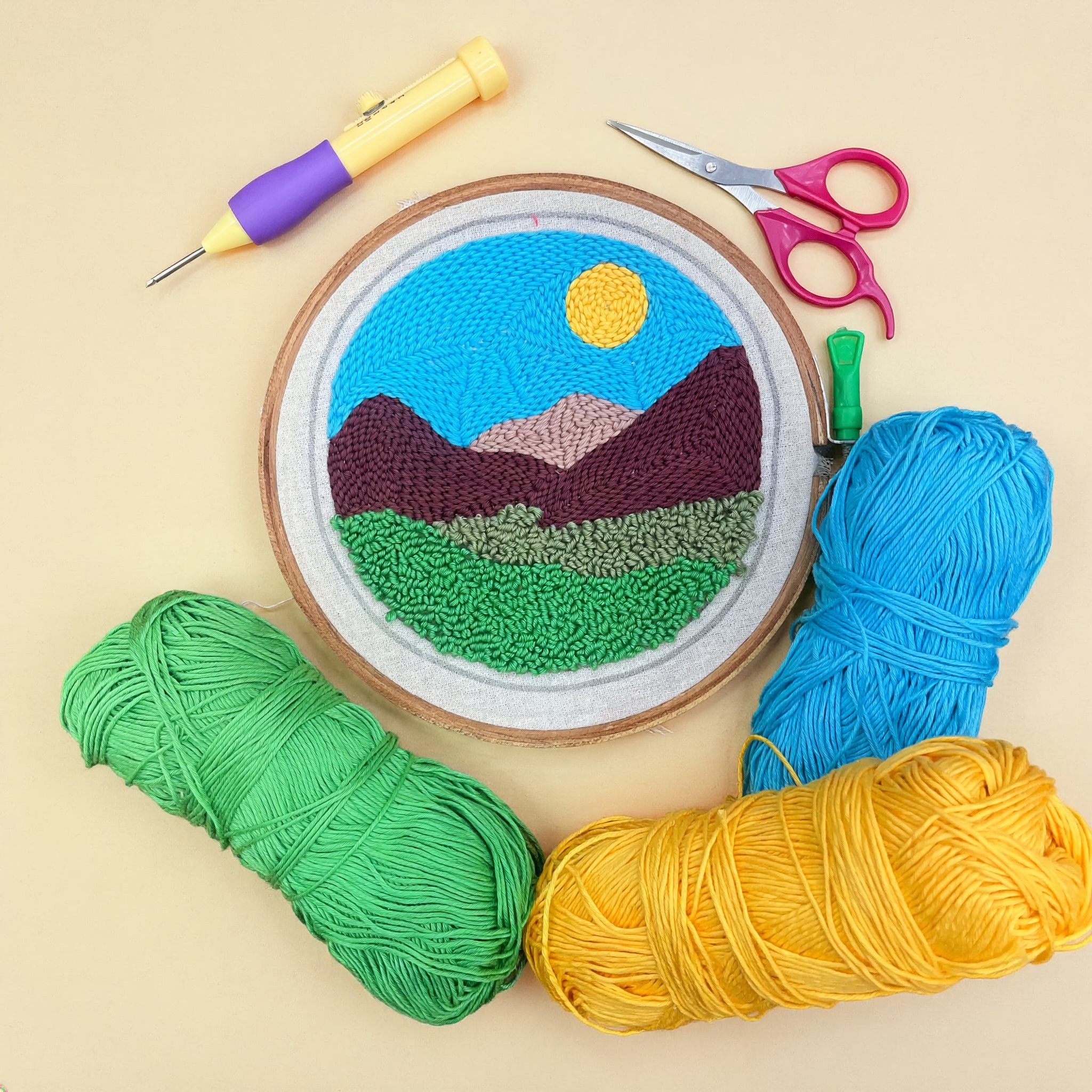 Mountain Escape punch needle kit with yarn